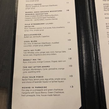 Basalt - Cocktail Menu - New American Near Me - Honolulu, Hawaii