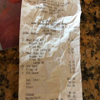 Chick-fil-A - Receipt - Fast Food Near Me - Manteca, California Chick-fil-A - Receipt - Fast Food Near Me - Manteca, California
