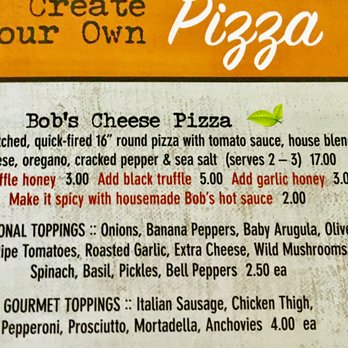Bob's Pizza - Create Your Own Pizza-Menu August 2020 - Pizza Near Me - Chicago, Illinois