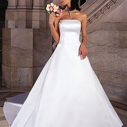 Judith's Boutique and Alteration - White Strapless,Satin A line gown.