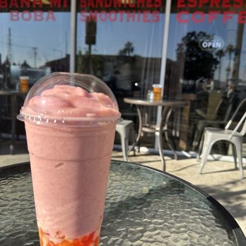 Cafe Aroma - Strawberry Banana Smoothie with Jelly - Coffee & Tea Near Me - Manteca, California Cafe Aroma - Strawberry Banana Smoothie with Jelly - Coffee & Tea Near Me - Manteca, California