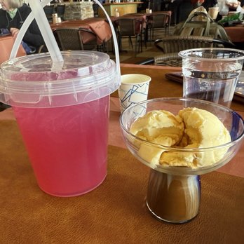 Homestead Cafe - prickly pear lemonade in a 34(?) oz bucket. $7!!!! and an affogato in a cup that definitely kept the espresso warm - Coffee & Tea Near Me - Albuquerque, New Mexico