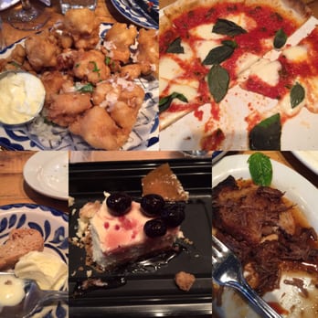 Trattoria Mercatto - Margarita pizza- fried cauliflower -mascarpone gelato-black cherry cheese cake-and (app)rib beef crostini - Italian Near Me - Toronto, Ontario