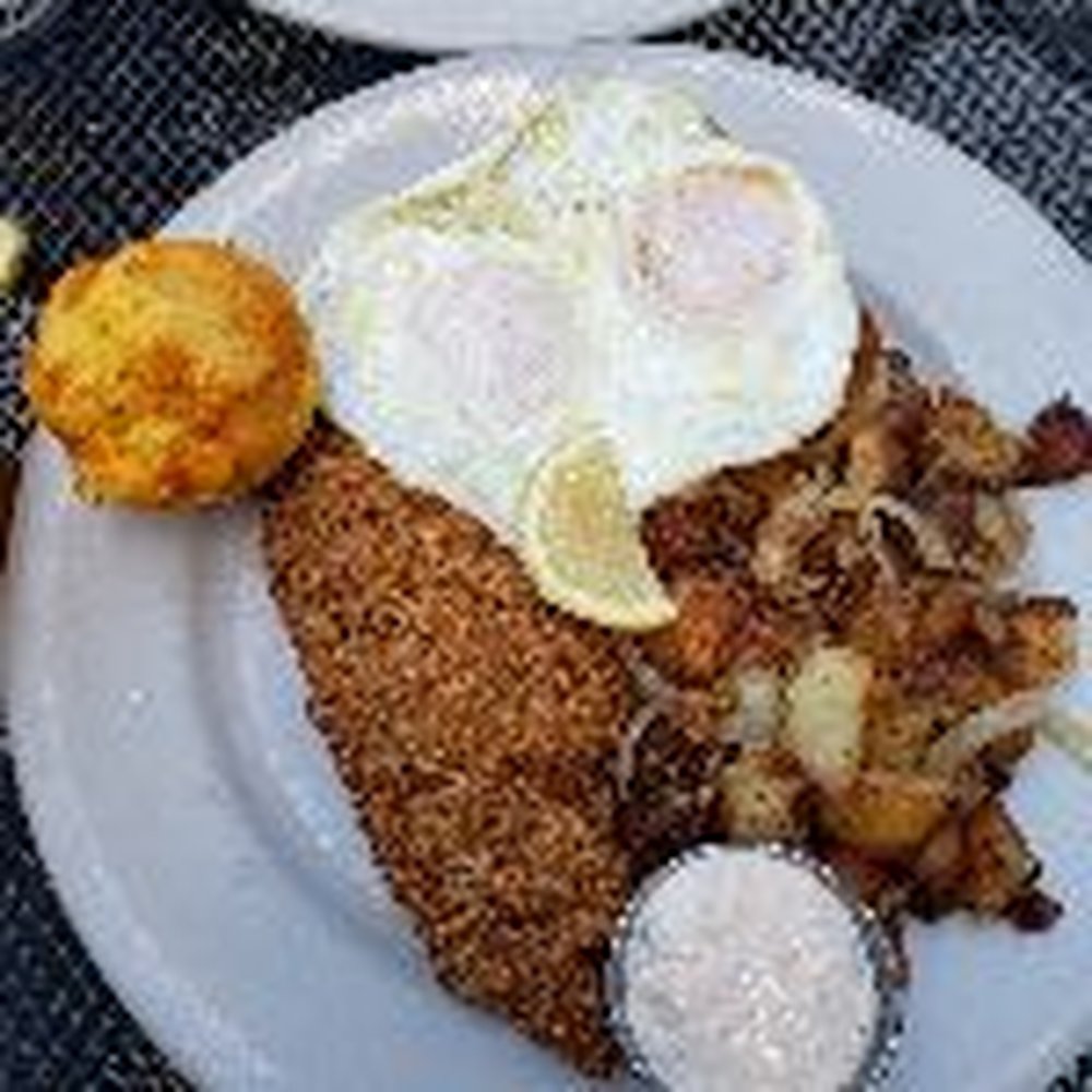 Wishbone - Fried southern catfish with potatoes, corn muffin and eggs - Breakfast & Brunch Near Me - Chicago, Illinois Wishbone - Fried southern catfish with potatoes, corn muffin and eggs - Breakfast & Brunch Near Me - Chicago, Illinois
