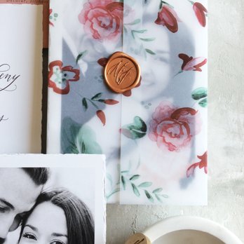 On Three Designs - Custom painted vellum sleeve with calligraphy monogram wax seal. - Cards & Stationery Near Me On Three Designs - Custom painted vellum sleeve with calligraphy monogram wax seal. - Cards & Stationery Near Me