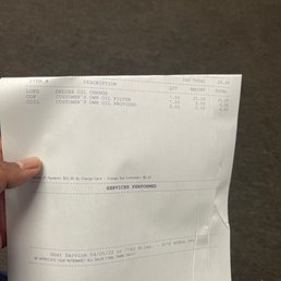 Receipt for oil change.