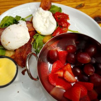 Blackbird Tavern - Eggs benedict with fruit instead of potatoes. - Gastropubs Near Me - Temecula, California Blackbird Tavern - Eggs benedict with fruit instead of potatoes. - Gastropubs Near Me - Temecula, California