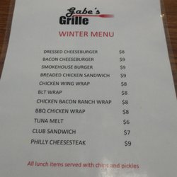Gabe's Grill - Winter Menu (in 2020)