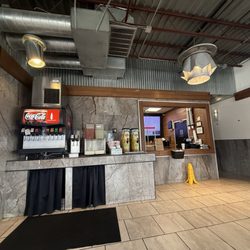 Counter and soda machine.