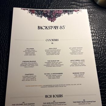 Backstory 85 - Drink menu - Speakeasies Near Me - Whittier, California