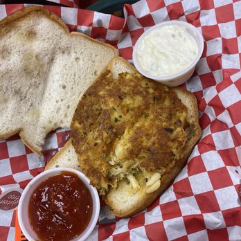 The Grilled Cheese & Crab Cake - Crab cake(gluten free) - Sandwiches Near Me - Cocoa Beach, Florida The Grilled Cheese & Crab Cake - Crab cake(gluten free) - Sandwiches Near Me - Cocoa Beach, Florida