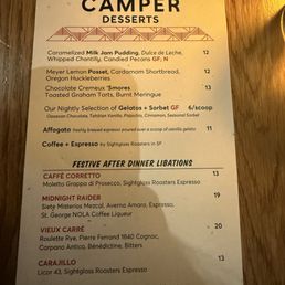 Dessert menu Dessert menu