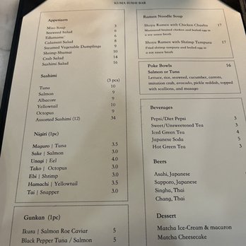 Kuma Sushi Bar - Menu (dinner) - Sushi Bars Near Me - New Bern, North Carolina Kuma Sushi Bar - Menu (dinner) - Sushi Bars Near Me - New Bern, North Carolina