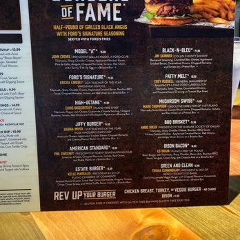 Ford's Garage Plano - Burger menu - Burgers Near Me - Plano, Texas Ford's Garage Plano - Burger menu - Burgers Near Me - Plano, Texas