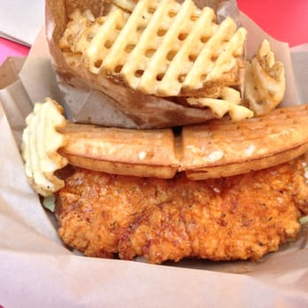 Bruxie - Chicken and waffle sandwich with waffle fries - Sandwiches Near Me - Orange, California Bruxie - Chicken and waffle sandwich with waffle fries - Sandwiches Near Me - Orange, California