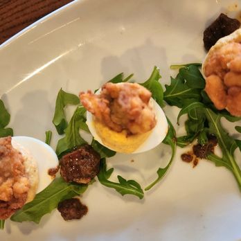 Marker 32 - Deviled eggs with fried oysters. Delish! - Seafood Near Me - Jacksonville, Florida