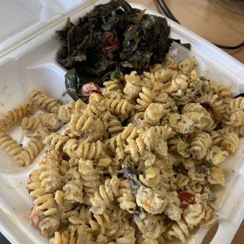 Life Bistro - Creamy Pesto Fettuccine and Smoky Collard Greens - Vegan Near Me - Atlanta, Georgia