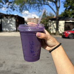 Iced Dirty Ube Latte with oat milk and maple syrup Iced Dirty Ube Latte with oat milk and maple syrup