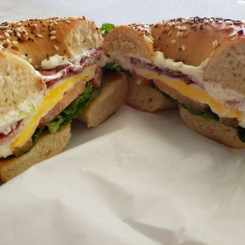 Big Apple Bagels - Breakfast BLT with added egg on an Everything Bagel. - Bagels Near Me - San Marcos, California