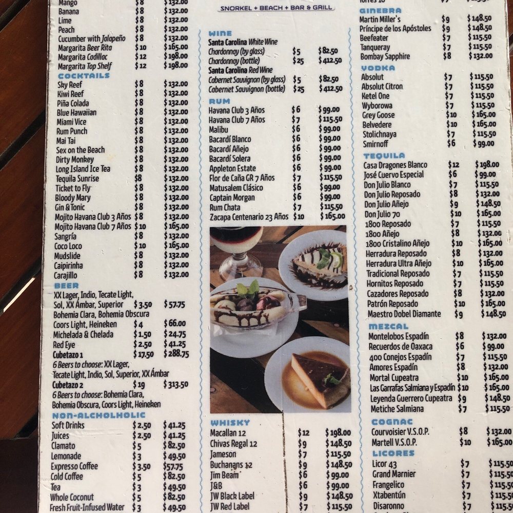Sky Reef - Bar menu - Mexican Near Me - Cozumel, ROO