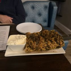 Olives A Greek Kitchen - Foccocia bread with mascarpone yougurt cream spread. Really good.
