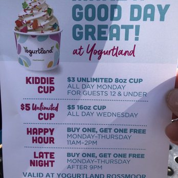 Yogurtland - 9/12/19 Specials during the week! - Ice Cream & Frozen Yogurt Near Me - Seal Beach, California Yogurtland - 9/12/19 Specials during the week! - Ice Cream & Frozen Yogurt Near Me - Seal Beach, California