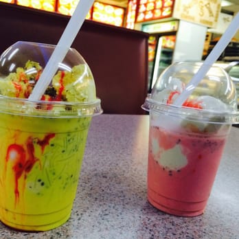 Gokul Sweets - Kesar pista falooda on left and falooda on right - Indian Near Me - Decatur, Georgia