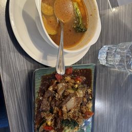 $5 small Tom Yum soup and $13.99 Basil Beef lunch. Goopy dish, no taste of Basil at all. $5 small Tom Yum soup and $13.99 Basil Beef lunch. Goopy dish, no taste of Basil at all.