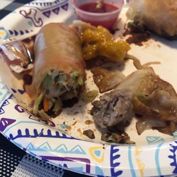 Rose Garden - Veggie roll.. I think pork from the potsticker?? It's grey so I literally can't tell. - Chinese Near Me - San Leandro, California Rose Garden - Veggie roll.. I think pork from the potsticker?? It's grey so I literally can't tell. - Chinese Near Me - San Leandro, California