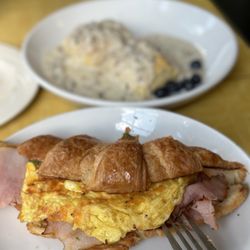 Mountain Mamas' Needful Things - Breakfast sandwich and their biscuits and gravy - both are amazing