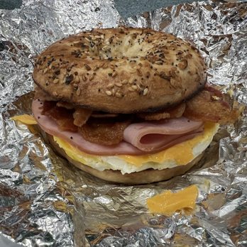 Rose Donuts - Cream cheese and bacon on a everything bagel - Coffee & Tea Near Me - San Diego, California Rose Donuts - Cream cheese and bacon on a everything bagel - Coffee & Tea Near Me - San Diego, California