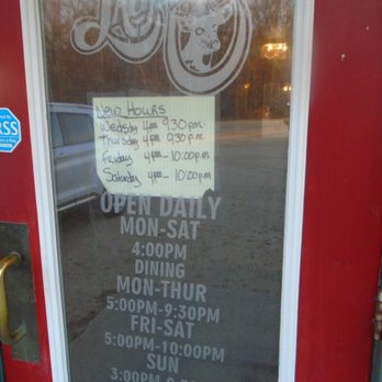 Laurel Supper Club - Hours of operation, front entry door. - Steakhouses Near Me - New Richmond, Wisconsin