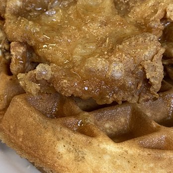 Guieb Cafe - Chicken and waffles. The waffle is a pretty standard. With the fried chicken, oh my God! It was so good! - New American Near Me - Honolulu, Hawaii Guieb Cafe - Chicken and waffles. The waffle is a pretty standard. With the fried chicken, oh my God! It was so good! - New American Near Me - Honolulu, Hawaii