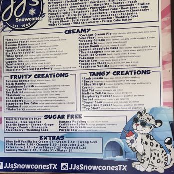 Jj's Snowcones - the menu - Shaved Ice Near Me - Bryan, Texas