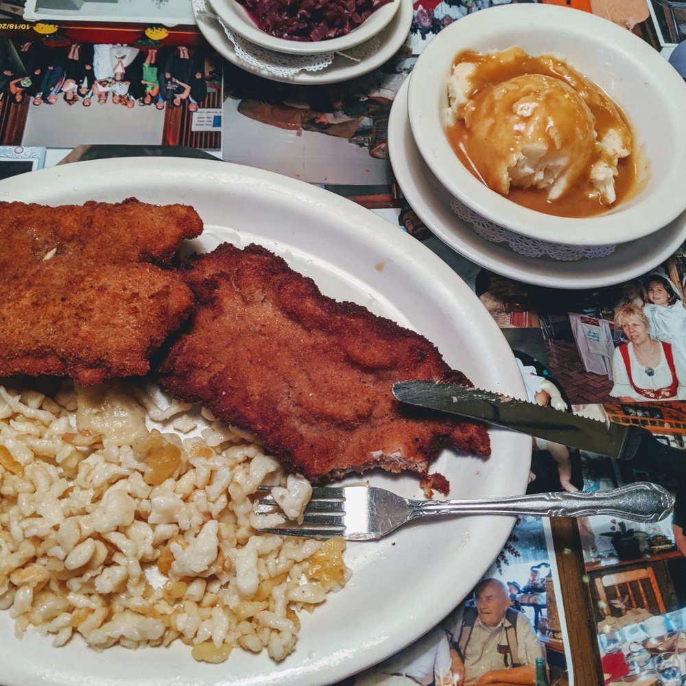 Sebastian's Schnitzelhaus - Wiener schnitzel with spaetzle; mashed potatoes with gravy; beets - German Near Me - Wrightstown, New Jersey Sebastian's Schnitzelhaus - Wiener schnitzel with spaetzle; mashed potatoes with gravy; beets - German Near Me - Wrightstown, New Jersey