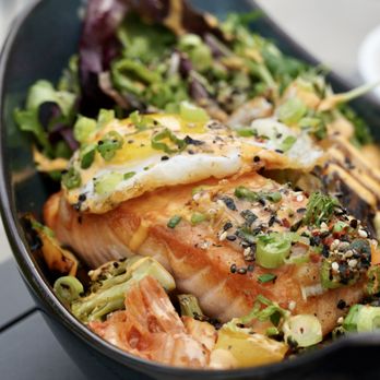 Study Hall Rooftop Lounge - Rice Bowl with Miso Baked Salmon - Lounges Near Me - Berkeley, California