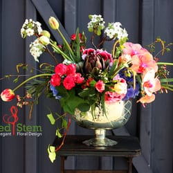 Twisted Stem Floral - Mercury glass with spring flowers