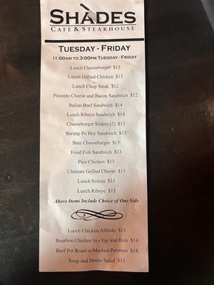 Menu photo 2 Shades Cafe & Steak House Middlesboro, KY Menu photo 2 Shades Cafe & Steak House Middlesboro, KY