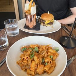 Vodka pasta and smashburger