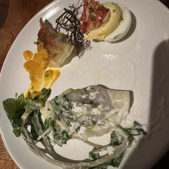 The Beach House - Taro Ravioli (bottom), Pork Potstickers, Lobster Deviled Eggs - Asian Fusion Near Me - Koloa, Hawaii