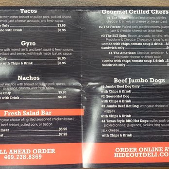The Hideout Deli - the menu for the restaurant - Delis Near Me - Dallas, Texas The Hideout Deli - the menu for the restaurant - Delis Near Me - Dallas, Texas