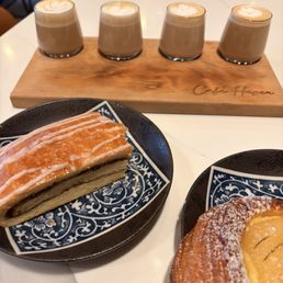 Latte flight, cinnamon social, pear pastry