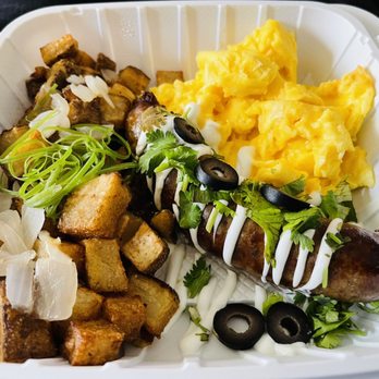 My Cafe - Pastele sausage with scrambled eggs and potatoes - Breakfast & Brunch Near Me - Kapolei, Hawaii