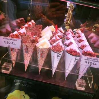Mercat de la Barceloneta - Cones of meat and cheese - Farmers Market Near Me - Barcelona, B