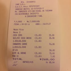 El Shami - Buen sabor y precios, Baños limpios. Atencion standart, No venden vinos, solo cerveza, cobran el pan.