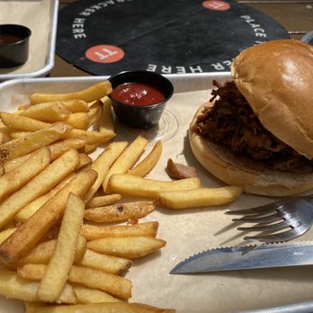 Public Coast Brewing - Pulled Pork Sandwich - American Near Me - Cannon Beach, Oregon Public Coast Brewing - Pulled Pork Sandwich - American Near Me - Cannon Beach, Oregon