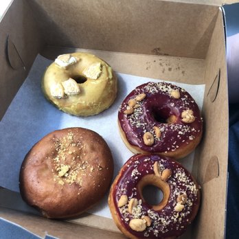 Doe Donuts - Cookies & milk, 2 pb&j, and a savory corn donut. - Donuts Near Me - Portland, Oregon
