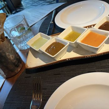 The Mexican - Chips and salsa (left to right: hot to non-spicy) - Mexican Near Me - Dallas, Texas