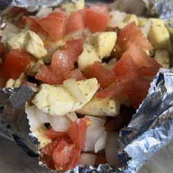 Pat’s Poutine - Pat's Veggie Special, garlic
and dill cheese curds, tomato, onion