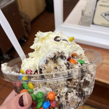 White Mountain Creamery - 2 scoops of Cookie Monster with mini m&ms and homemade whipped cream! - Ice Cream & Frozen Yogurt Near Me - Chestnut Hill, Massachusetts White Mountain Creamery - 2 scoops of Cookie Monster with mini m&ms and homemade whipped cream! - Ice Cream & Frozen Yogurt Near Me - Chestnut Hill, Massachusetts